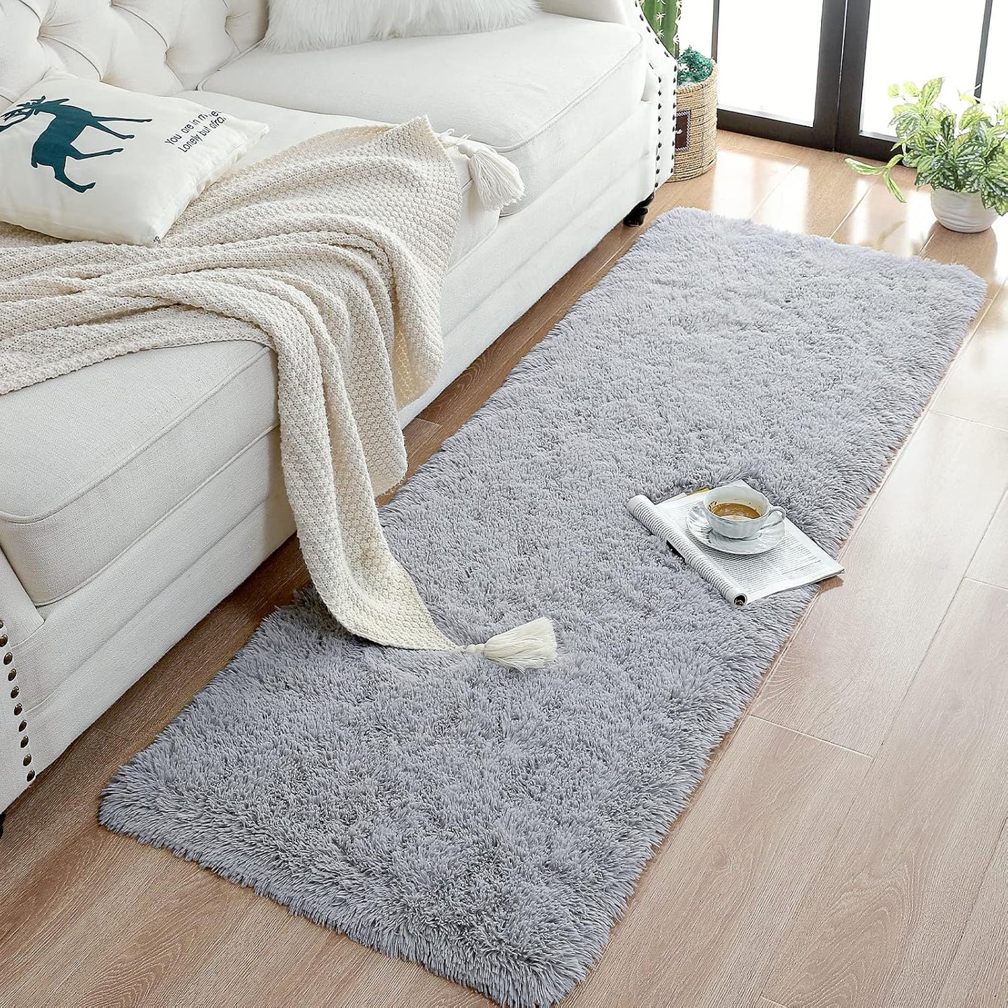 Chicrug Soft Runner Rug for Bedroom Living Room Plush Fluffy Rugs 2x6 Shag Furry Area Rug Carpet Non Shedding for Nursery Children Kids Girls Room Home Decorative, Grey