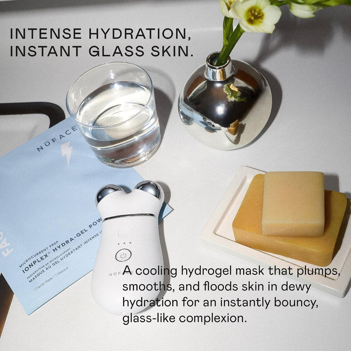 NuFACE IonPlex Hydra-Gel Power Mask - Hydrating Korean Face Mask, 2-Piece Cooling Skincare Sheets + Allantoin & Glycerin for Dewy, Glass Skin - Plumps & Smooths Fine Lines - Vegan K-Beauty, 5 Count