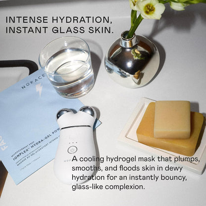 NuFACE IonPlex Hydra-Gel Power Mask - Hydrating Korean Face Mask, 2-Piece Cooling Skincare Sheets + Allantoin & Glycerin for Dewy, Glass Skin - Plumps & Smooths Fine Lines - Vegan K-Beauty, 5 Count