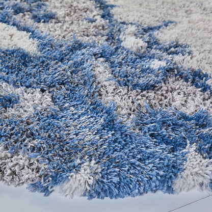 SAFAVIEH Horizon Shag Collection Area Rug - 9' Round, Grey/Blue, Geometric Design, Ideal for High Traffic Areas in Living Room, Bedroom, Dining (HZN890G)