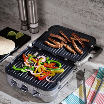 Cuisinart Panini Press and Grill, 1500W 5-in-1 Griddler, Dishwasher-Safe Panini press, sandwich maker & indoor grill with reversible nonstick plates & dual heat control, GR-4NNAS