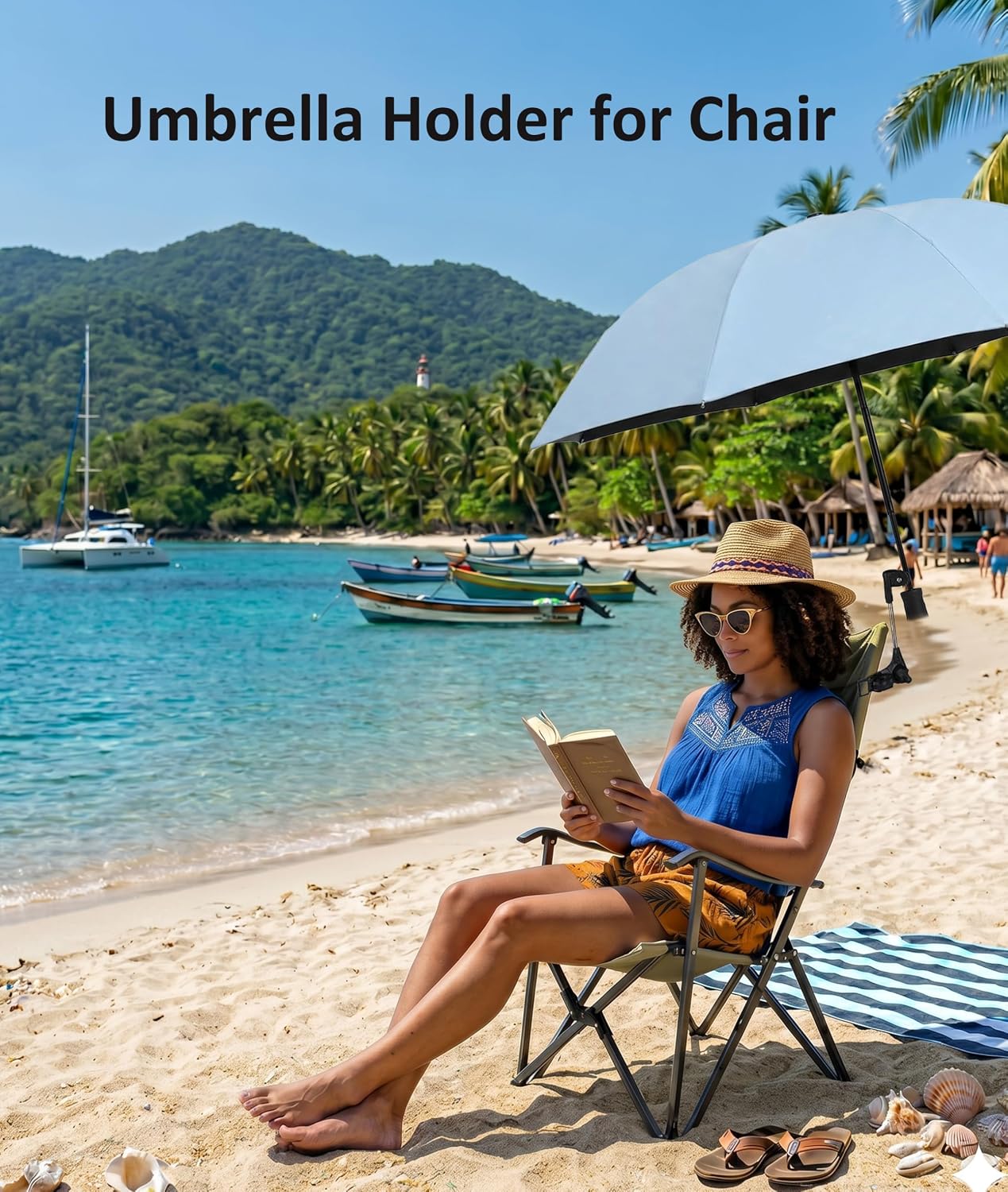 Adjustable Umbrella Holder for Chair and Stroller, Tool-Free Clamp Mount, Black