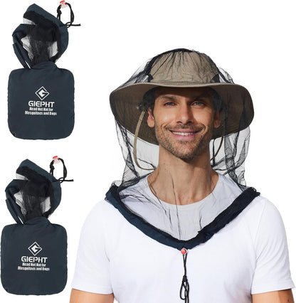 G GIEPHT 2-Pack Mosquito Head Net Mesh for Hiking & Outdoors, Lightweight Bug Face Netting Over Hat for Adults, Insect Protection for Fishing, Camping & Walking, Black