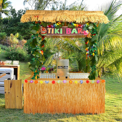 Auihiay 50-Piece Tiki Bar Hut Kit, Hawaiian Luau Party Decorations with Tiki Bar Roof, Banner, Flower Garland, Palm Leaves, Table Skirt & Tablecloth, Yellow