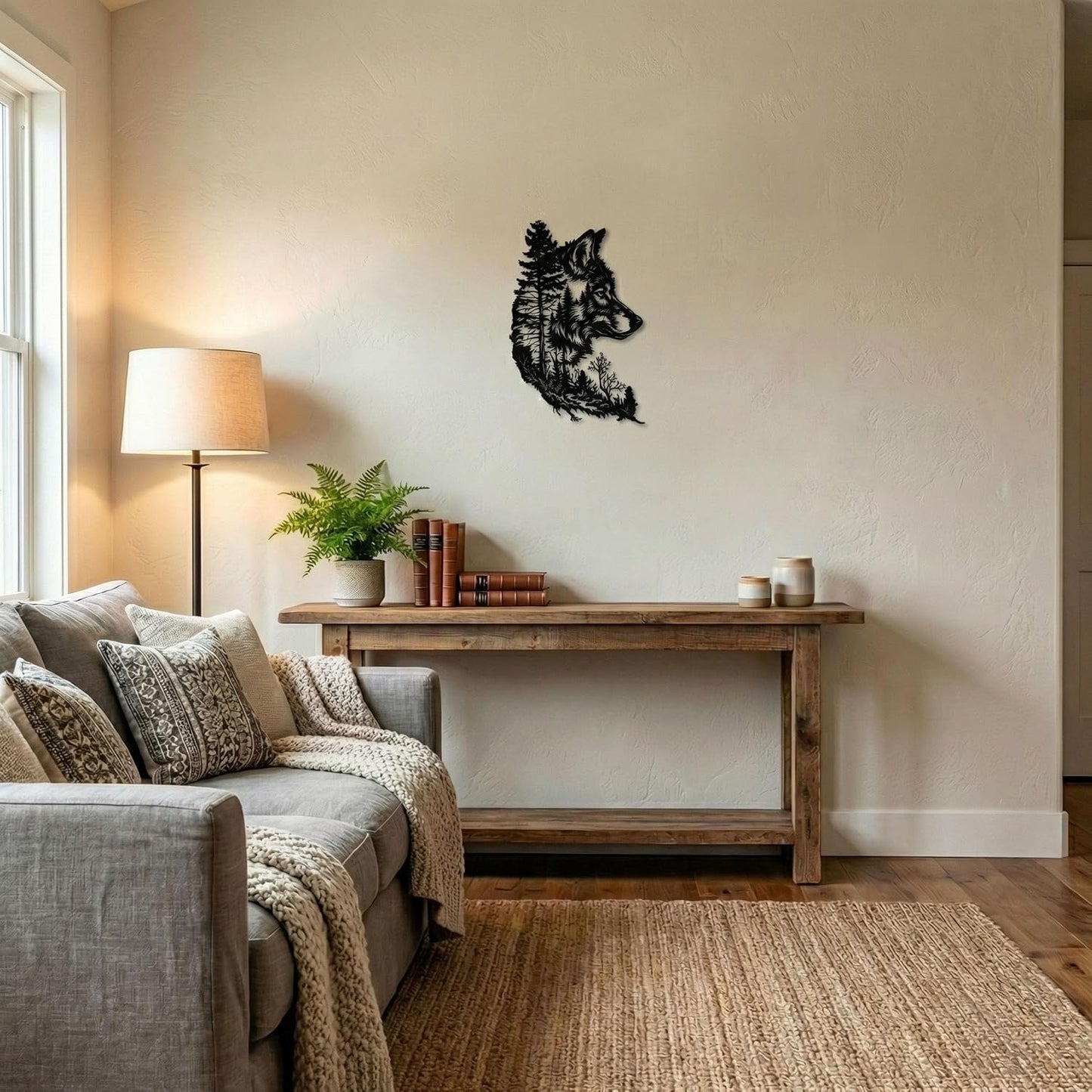 LPRVCH Wolf Metal Wall Art, Rustic Wolf Wall Decor, Black, 16.1 x 11 Inch
