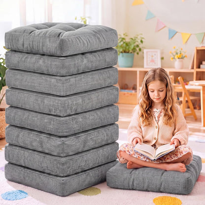Juexica 8 Pack Floor Cushions for Kid 3.5",Grey,Square Extra Thick Floor Pillows, Flexible Seating Cushion, Flexible Seating Classroom Furniture, Meditation Cushion for Home Office