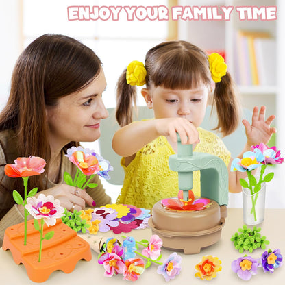 Toyly DIY Fabric Flower Bouquet Craft Kit, 152-Piece Flower Market Set for Kids Ages 4+, Educational Arts & Crafts Toy with Flower Maker, Vases & Bouquet Accessories, Yellow-Green