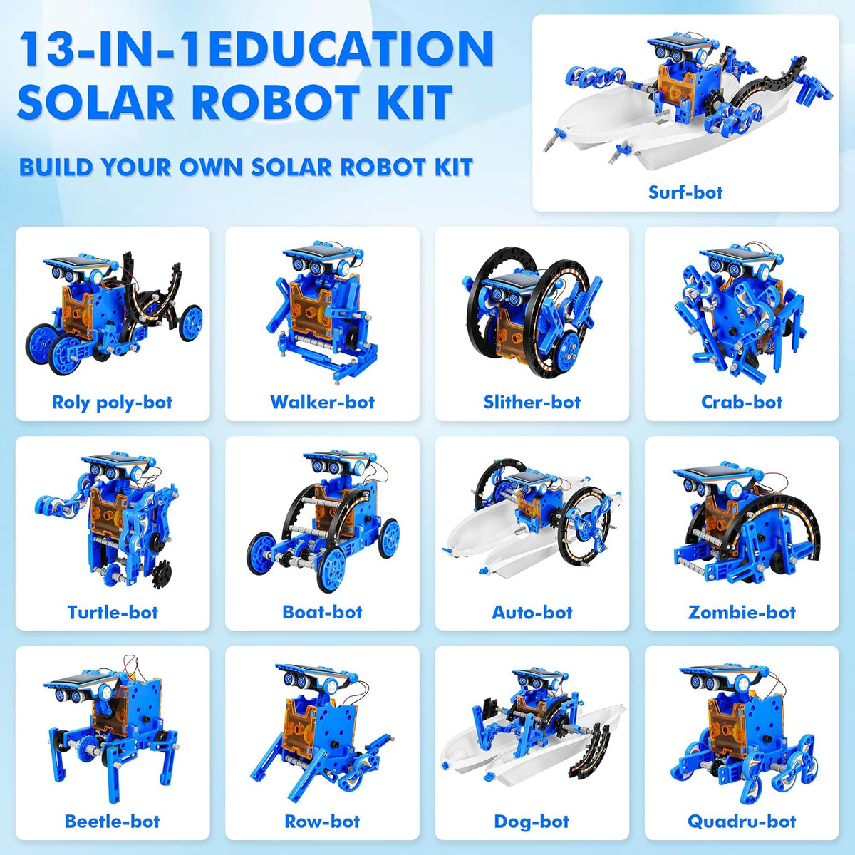 Bottleboom STEM 13-in-1 Solar Robot Kit, Educational DIY Science & Robotics Building Set for Kids Ages 8+, Solar-Powered STEM Experiment Toy with 13 Robot Models