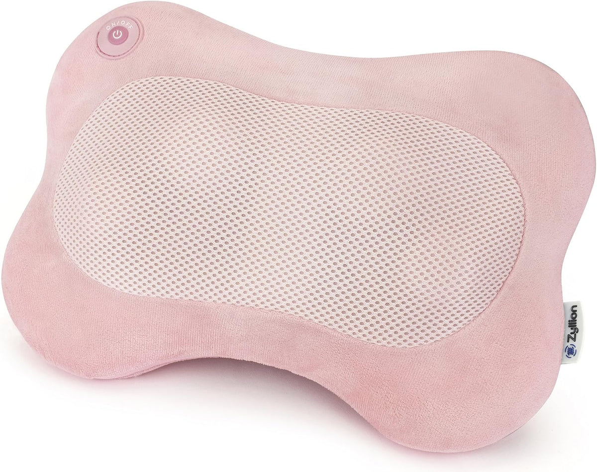 Zyllion ZMA-13 Shiatsu Back and Neck Massager with Heat, 3D Kneading Massage Pillow for Back, Neck, Shoulders, Legs and Feet, Pink