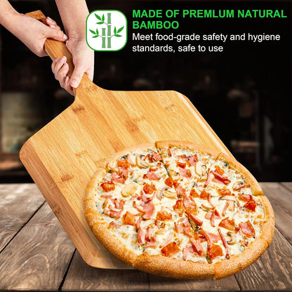 Pizza Peel 16 Inch, Natural Bamboo Pizza Board for Transferring & Serving 16” Multi-Purpose Bamboo Pizza Cutting Board, Wood Pizza Spatula Paddle for Baking Homemade Cheese Bread Fruits Vegetables