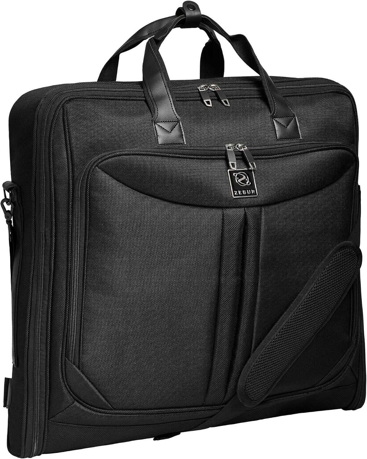ZEGUR Premium Travel Garment Bag, Carry-On Suit Bag for Men & Women, 3-Suit Capacity with Shoe Pocket, Laptop Sleeve & Shoulder Strap, 1800D Polyester, Black