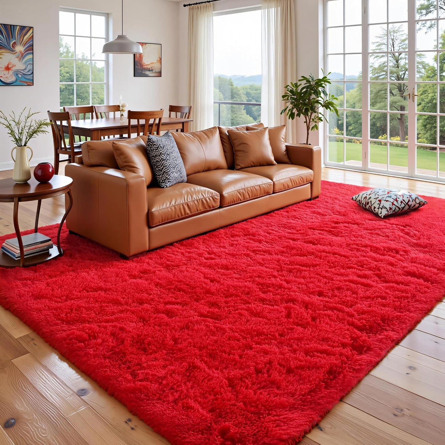 Red 8x10 Area Rugs for Living Room Bedroom, Soft Plush Fluffy Large Rug Shag Upgrade Non-Slip Thick Fuzzy Carpet for Nursery Room Dorm Room, Kids Girls and Boys Home Decor Indoor Home Aesthetic