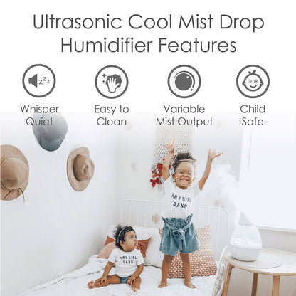 Crane Drop Ultrasonic Cool Mist Humidifier, 1-Gallon Tank, Up to 24 Hours, Whisper-Quiet Cool Mist for Rooms Up to 500 Sq. Ft., Auto Shut-Off