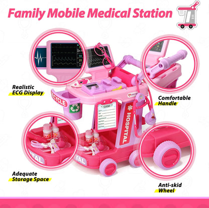 Liberry Kids Doctor Kit Toy with Pretend Doctor Cart, Medical Tools, Costume, Sound & Light Effects, Educational Role Play Set for Toddlers Ages 2-5, Pink