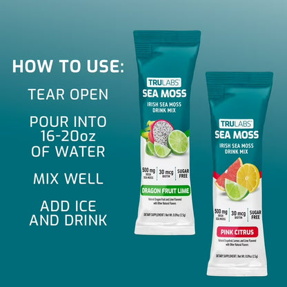 TruLabs Sea Moss Drink Mix Powder, Pink Citrus & Dragon Fruit Lime, 30 Ct.