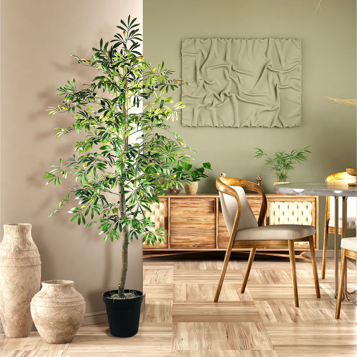 Faux 72" Olive Tree in Black Plastic Pot