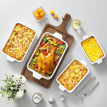 MALACASA Casserole Dishes for Oven, Ceramic Baking Dishes Set of 4, White Rectangular Deep Lasagna Pans with Handles for Roasting Vegetable, Cake, Durable Bakeware, Wedding Gift(9.4/11.1/12.2/14.7")