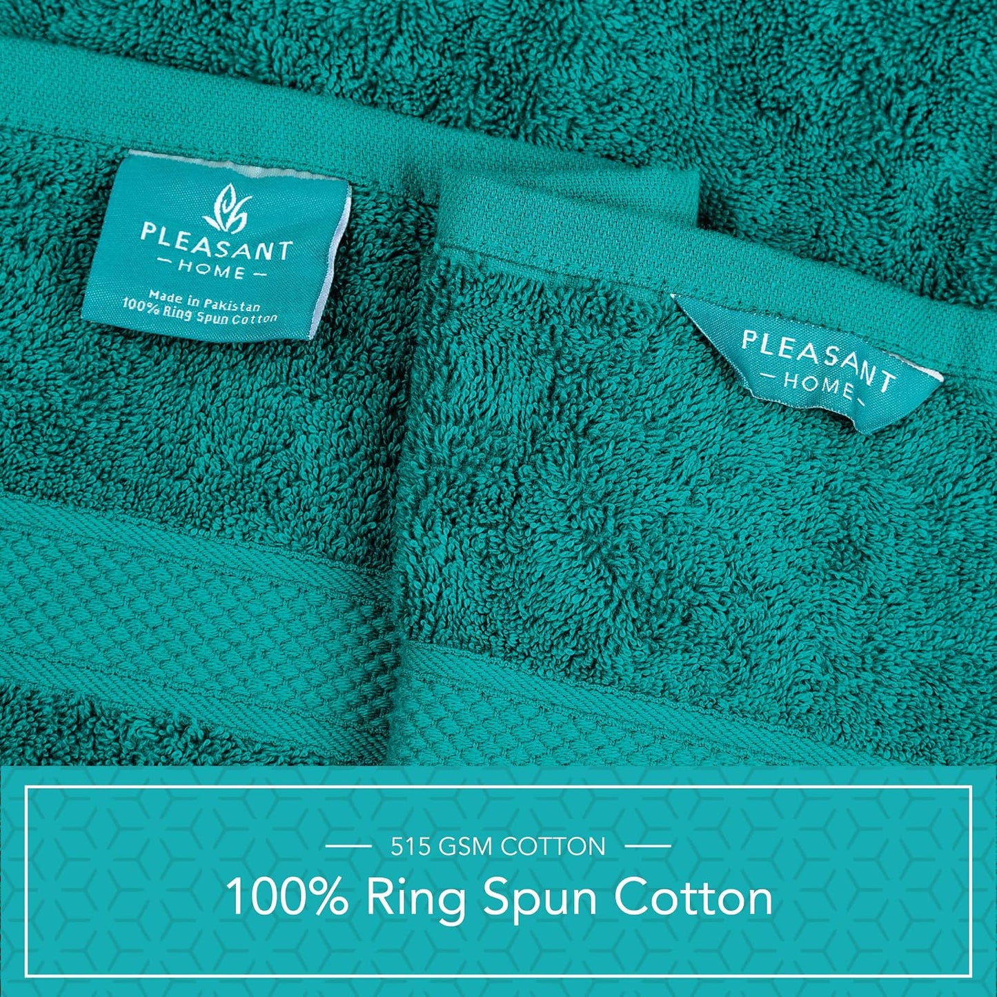 Pleasant Home Bath Towels Set of 6 (24” x 50”) 100% Cotton, Teal