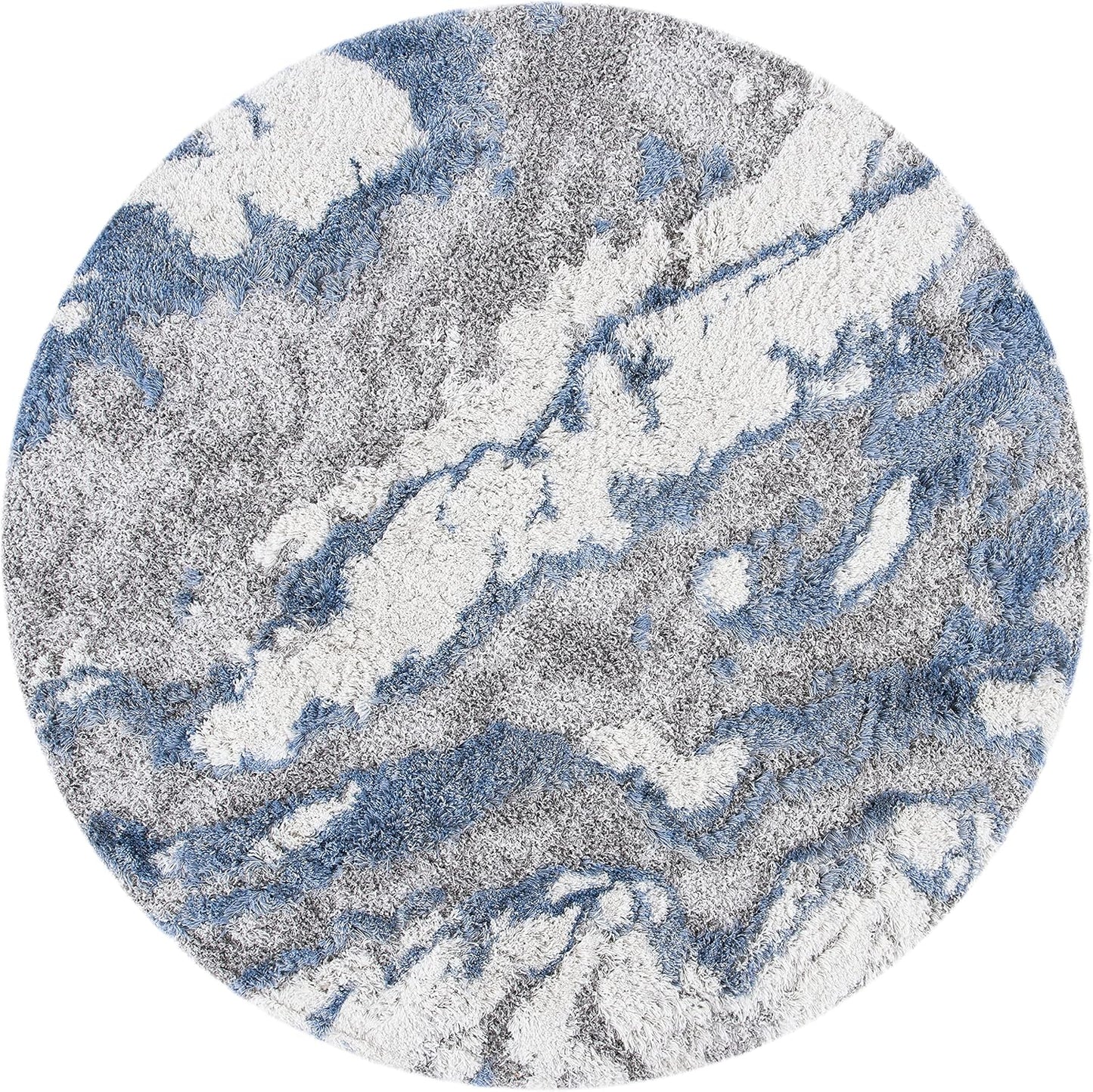 SAFAVIEH Horizon Shag Collection Area Rug - 9' Round, Grey/Blue, Geometric Design, Ideal for High Traffic Areas in Living Room, Bedroom, Dining (HZN890G)
