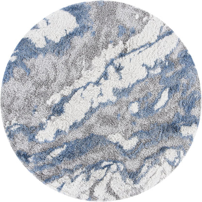 SAFAVIEH Horizon Shag Collection Area Rug - 9' Round, Grey/Blue, Geometric Design, Ideal for High Traffic Areas in Living Room, Bedroom, Dining (HZN890G)