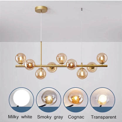 HyperionFlo Essentials Nordic Modern LED Pendant Light, Gold Glass Ball Chandelier with 7, 9 or 11 Lights for Kitchen, Living & Dining Room