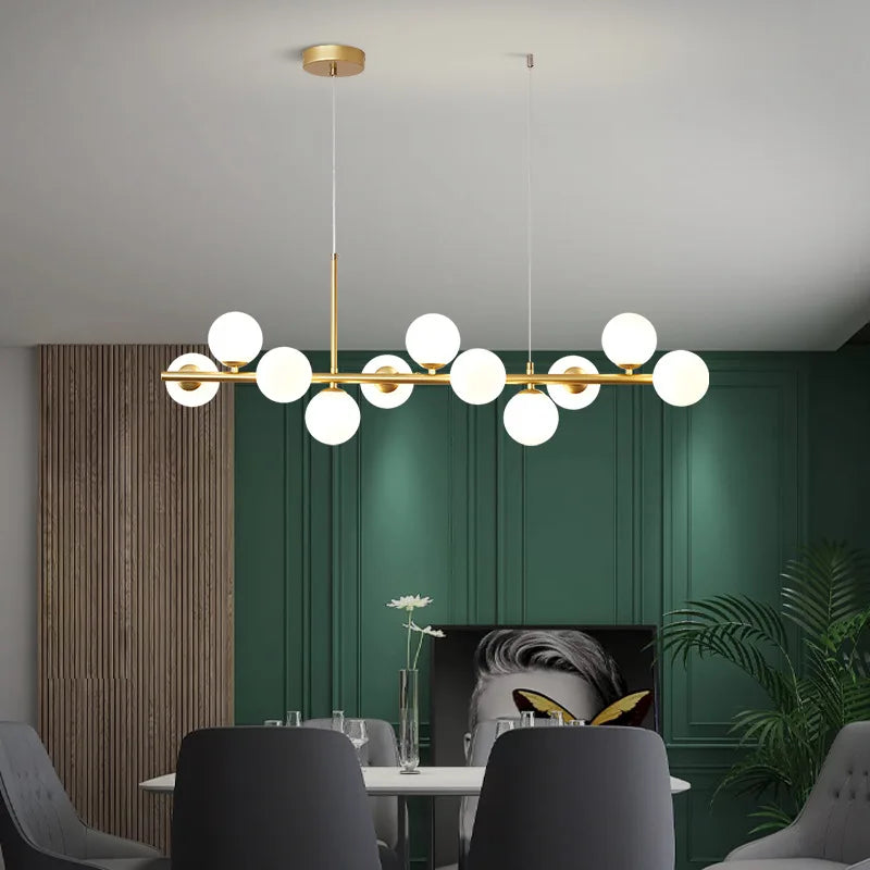 HyperionFlo Essentials Nordic Modern LED Pendant Light, Gold Glass Ball Chandelier with 7, 9 or 11 Lights for Kitchen, Living & Dining Room