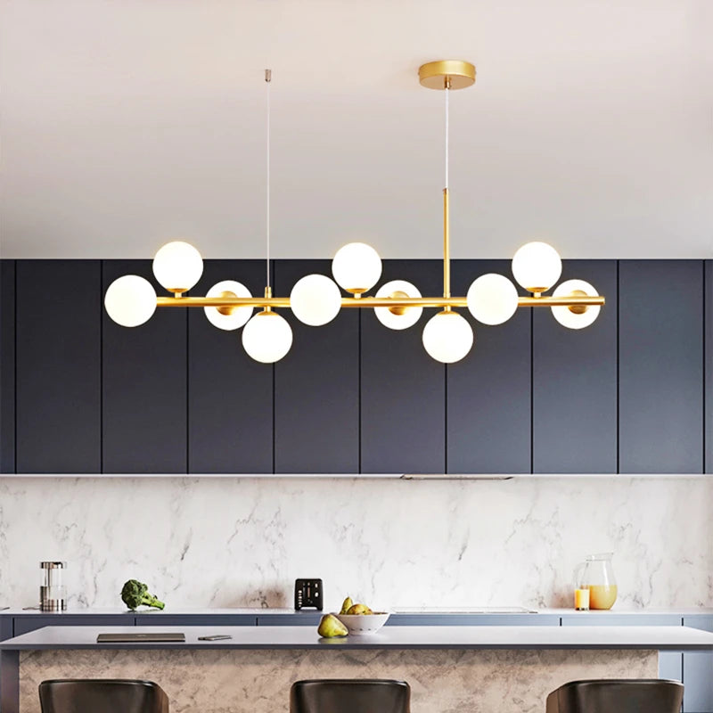 HyperionFlo Essentials Nordic Modern LED Pendant Light, Gold Glass Ball Chandelier with 7, 9 or 11 Lights for Kitchen, Living & Dining Room