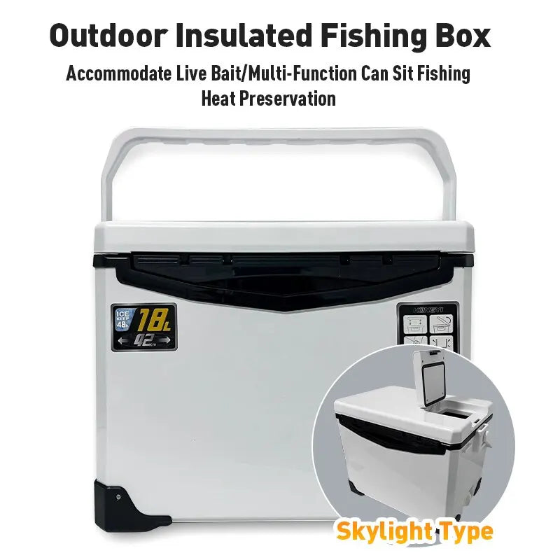 HyperionFlo Essentials Fishing Cooler Box, 10L to 48L Insulated Live Bait & Tackle Storage Box with Portable Carry Straps and Drain Outlet