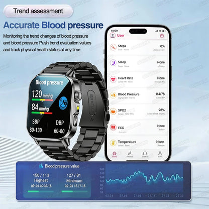 HyperionFlo Essentials Health Monitoring Smartwatch, 2.0-Inch AMOLED Touchscreen, ECG, Heart Rate, Blood Pressure & Blood Oxygen Monitoring