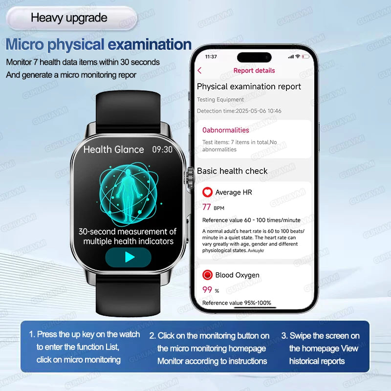 HyperionFlo Essentials Health Monitoring Smartwatch, 2.0-Inch AMOLED Touchscreen, ECG, Heart Rate, Blood Pressure & Blood Oxygen Monitoring