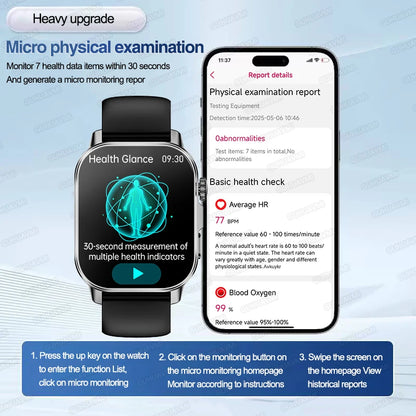 HyperionFlo Essentials Health Monitoring Smartwatch, 2.0-Inch AMOLED Touchscreen, ECG, Heart Rate, Blood Pressure & Blood Oxygen Monitoring