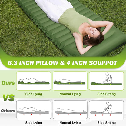 HyperionFlo Essentials Extra Thick 4-Inch Camping Sleeping Pad, Self-Inflating Outdoor Mattress with Built-In Pump, Spliceable TPU Nylon Mat for Hiking & Fishing