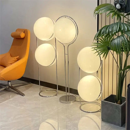 HyperionFlo Essentials Chrome Metal Ball Floor Lamp, White Acrylic Globe LED Floor Light for Living Room, Hotel & Foyer