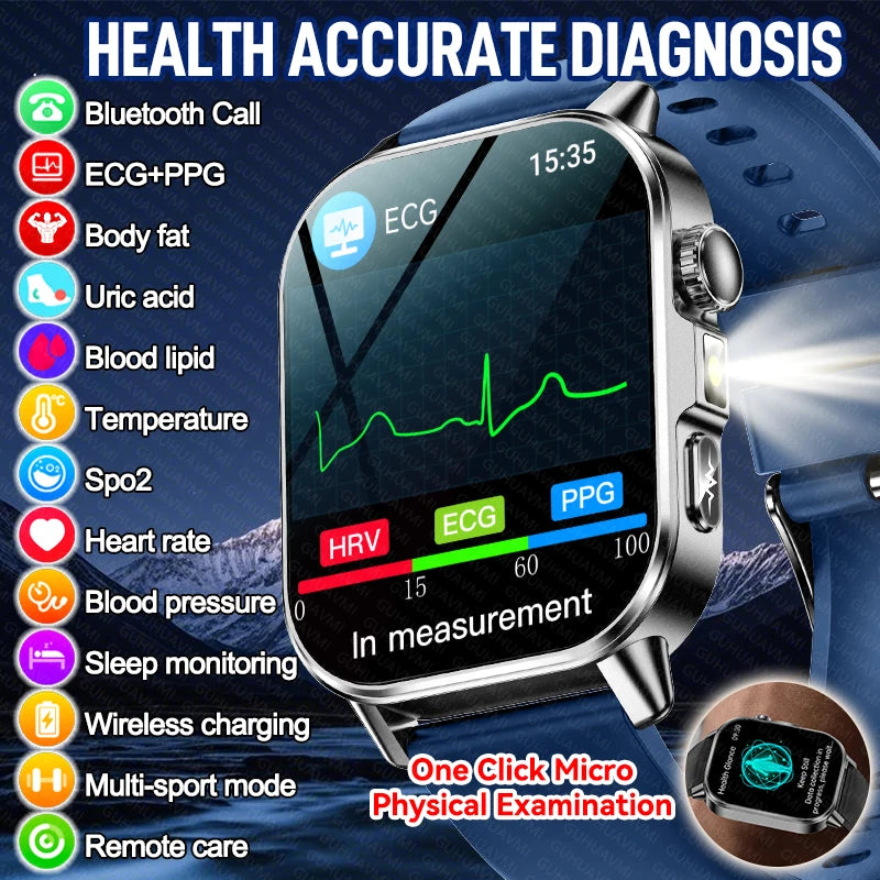 HyperionFlo Essentials Health Monitoring Smartwatch, 2.0-Inch AMOLED Touchscreen, ECG, Heart Rate, Blood Pressure & Blood Oxygen Monitoring