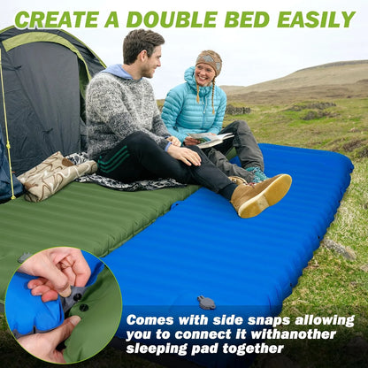 HyperionFlo Essentials Extra Thick 4-Inch Camping Sleeping Pad, Self-Inflating Outdoor Mattress with Built-In Pump, Spliceable TPU Nylon Mat for Hiking & Fishing