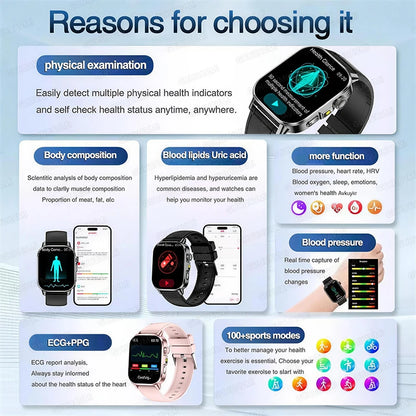 HyperionFlo Essentials Health Monitoring Smartwatch, 2.0-Inch AMOLED Touchscreen, ECG, Heart Rate, Blood Pressure & Blood Oxygen Monitoring