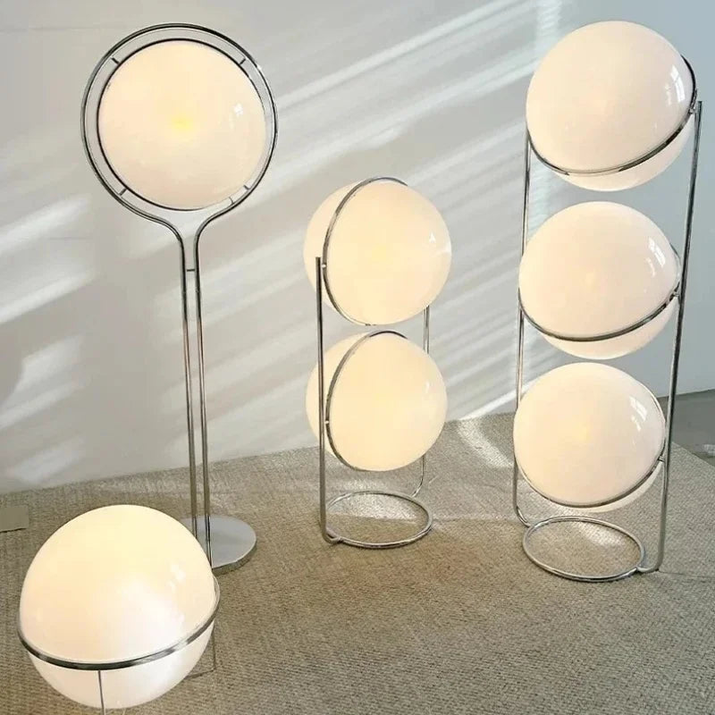 HyperionFlo Essentials Chrome Metal Ball Floor Lamp, White Acrylic Globe LED Floor Light for Living Room, Hotel & Foyer