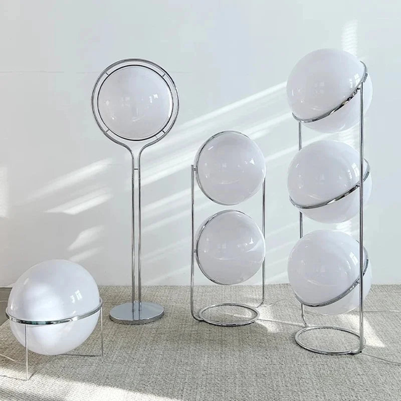 HyperionFlo Essentials Chrome Metal Ball Floor Lamp, White Acrylic Globe LED Floor Light for Living Room, Hotel & Foyer