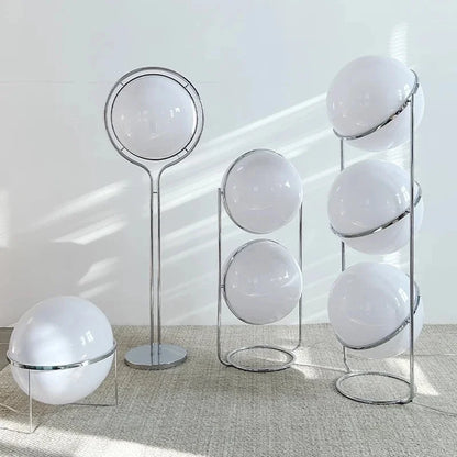 HyperionFlo Essentials Chrome Metal Ball Floor Lamp, White Acrylic Globe LED Floor Light for Living Room, Hotel & Foyer