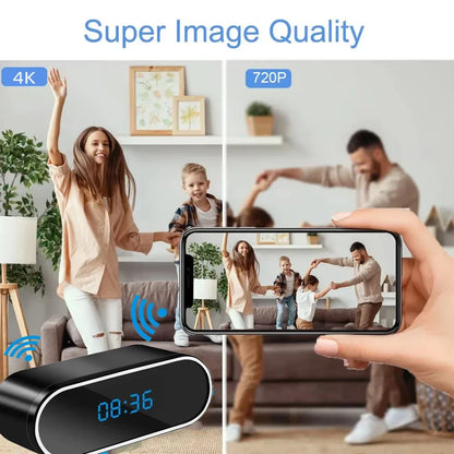 HyperionFlo Essentials WiFi Mini Clock Camera, 1080P Full HD Remote Viewing Camera with Motion Detection, Infrared Night Vision & 18650 Battery