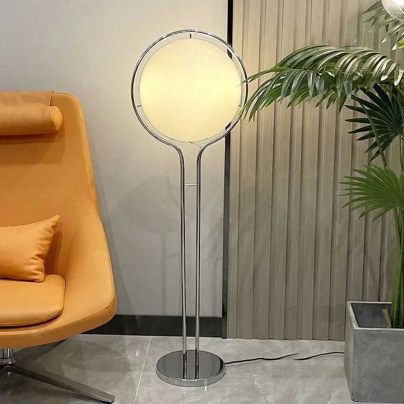 HyperionFlo Essentials Chrome Metal Ball Floor Lamp, White Acrylic Globe LED Floor Light for Living Room, Hotel & Foyer