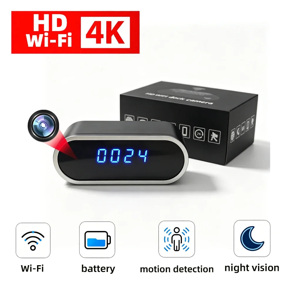 HyperionFlo Essentials WiFi Mini Clock Camera, 1080P Full HD Remote Viewing Camera with Motion Detection, Infrared Night Vision & 18650 Battery