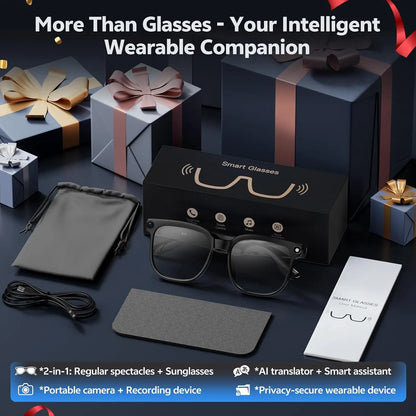 HyperionFlo Essentials Smart AI Glasses, 8MP HD Camera, 1080P Video Recording, Bluetooth 5.3, WiFi, AI Translation & Audio Calls