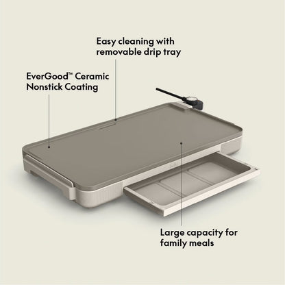 Bella 12" x 22" XL Griddle with Warming Tray, Ceramic Nonstick
