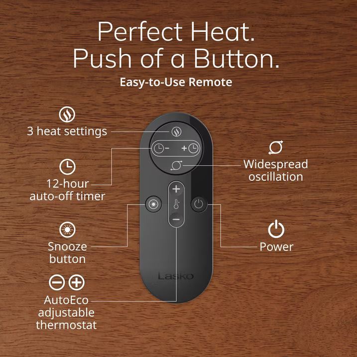Lasko 32" Oscillating Ceramic Tower Space Heater with Remote, 1500W Digital Electric Heater with 3 Heat Settings, 12-Hour Timer, Adjustable Thermostat & Widespread Oscillation
