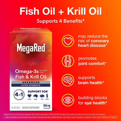 MegaRed Omega-3 Fish & Krill Oil Advanced Softgels, 900mg, 60 Ct.