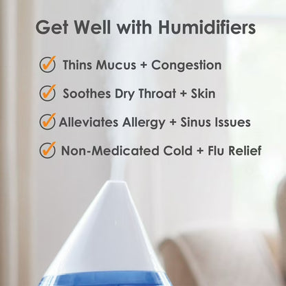 Crane Drop Ultrasonic Cool Mist Humidifier, 1-Gallon Tank, Up to 24 Hours, Whisper-Quiet Cool Mist for Rooms Up to 500 Sq. Ft., Auto Shut-Off