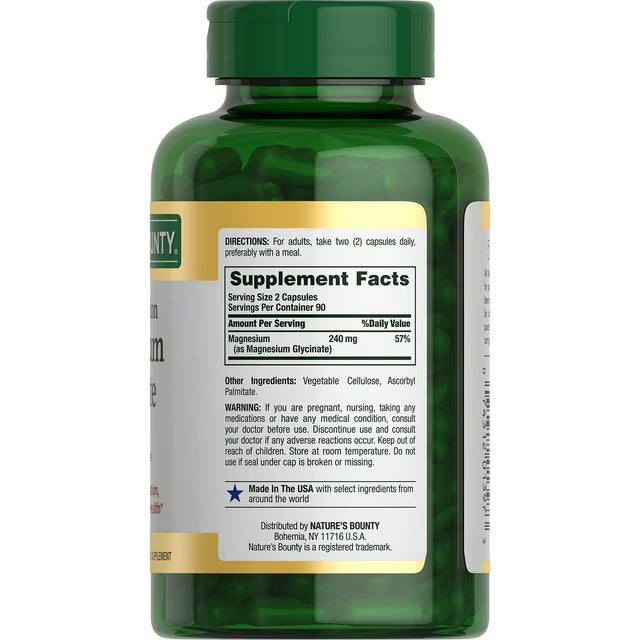 Nature's Bounty Magnesium Glycinate Capsules, 240mg, 180 Ct.