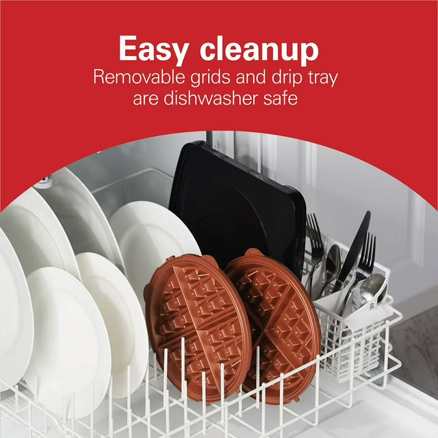Hamilton Beach Durathon Ceramic Removable-Grid Belgian Waffle Maker, Belgian-Style Waffle Iron with Adjustable Browning Control, Dishwasher-Safe Grids & Drip Tray