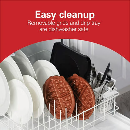 Hamilton Beach Durathon Ceramic Removable-Grid Belgian Waffle Maker, Belgian-Style Waffle Iron with Adjustable Browning Control, Dishwasher-Safe Grids & Drip Tray